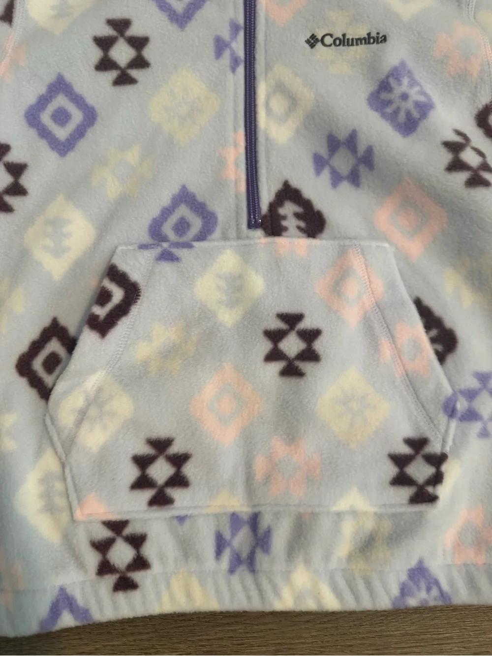 Columbia Lavender and Pink Patterned Fleece Half-Zip Hoodie